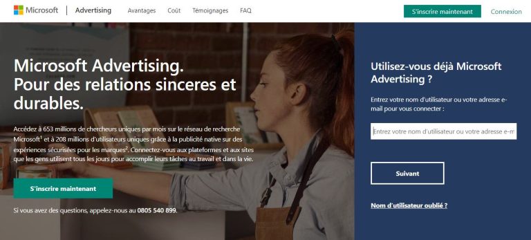 page d'accueil de Microsoft Advertising